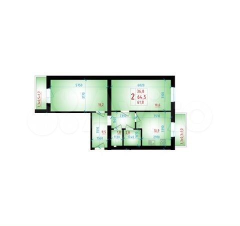 2-к. квартира, 64,5 м², 2/5 эт.