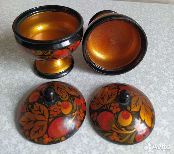 Вазочки на ножке хохлома, стаканы в коробке СССР