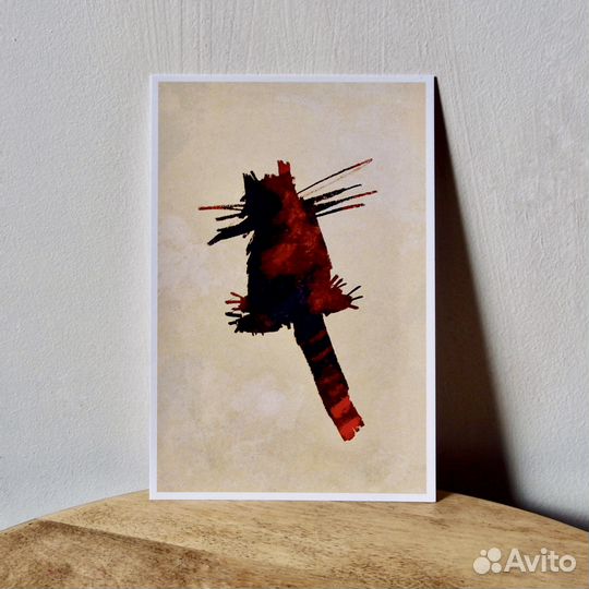 Новая авторская открытка Котик в крафт конверте