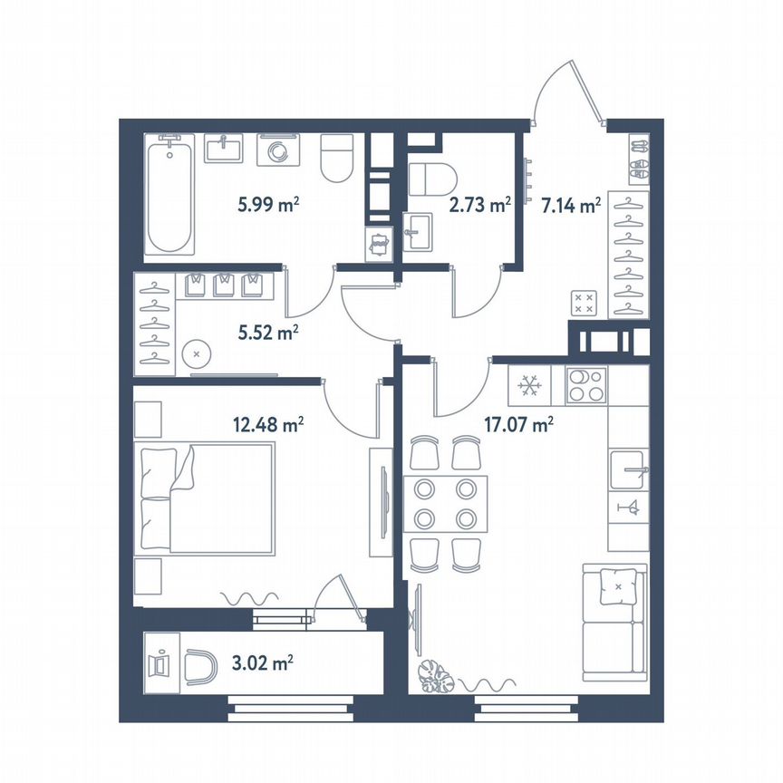 1-к. квартира, 52,4 м², 6/11 эт.