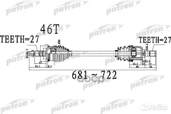 Полуось передний мост слева 27X681X60X27 ABS:46