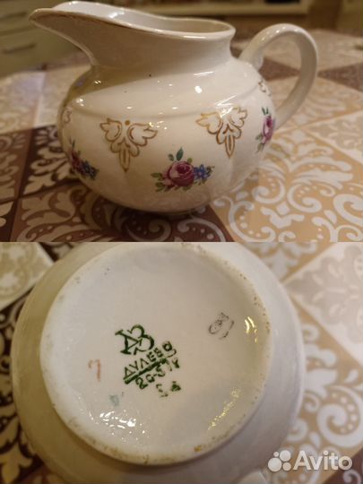 Молочник Дулево, соусник ГДР, рюмки зелёные