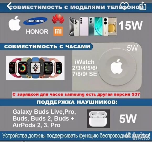 Быстрая беспроводная зарядка станция apple