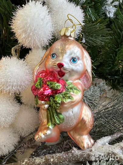Елочные игрушки стекло символ года заяц