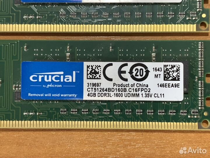 Оперативная память 8GB DDR3L 1600MHz Crucial