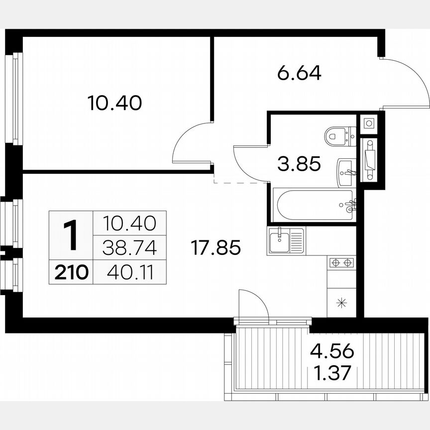 1-к. квартира, 40,1 м², 7/15 эт.