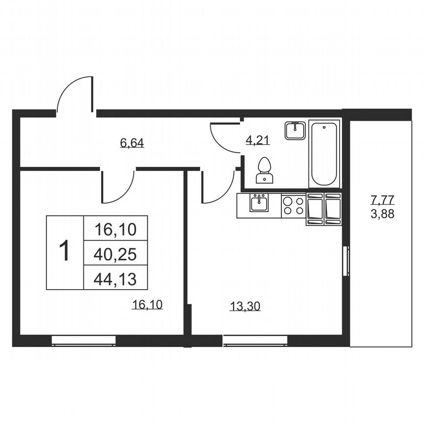 1-к. квартира, 44,1 м², 17/19 эт.