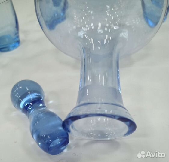 Штоф и 6 стопок, голубое стекло