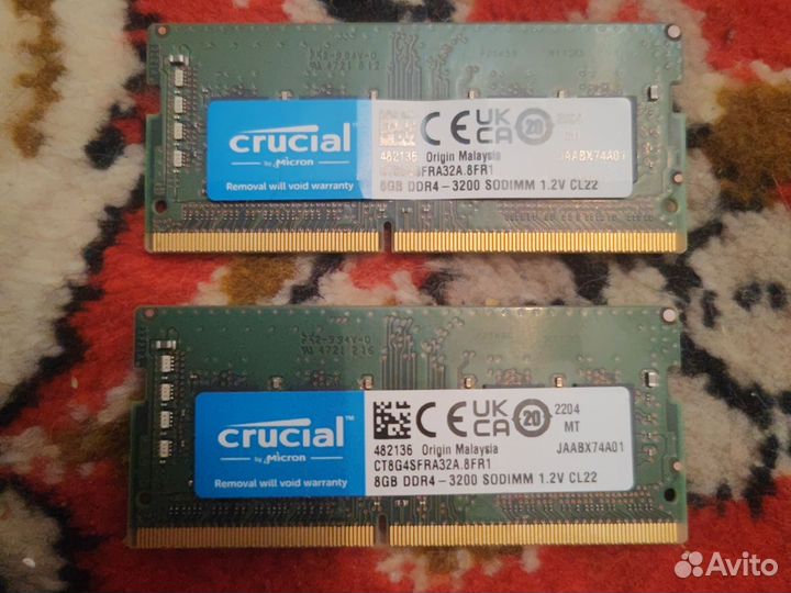 Озу для ноутбука ddr4 8gb crucial 3200hz