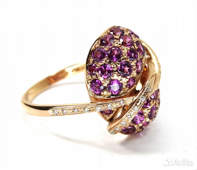 Золотое кольцо с бриллиантами и аметистами р19