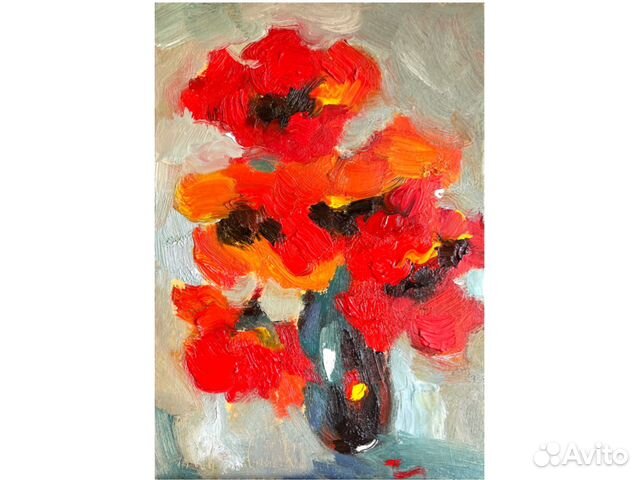 Картина маслом цветы в вазе красные маки