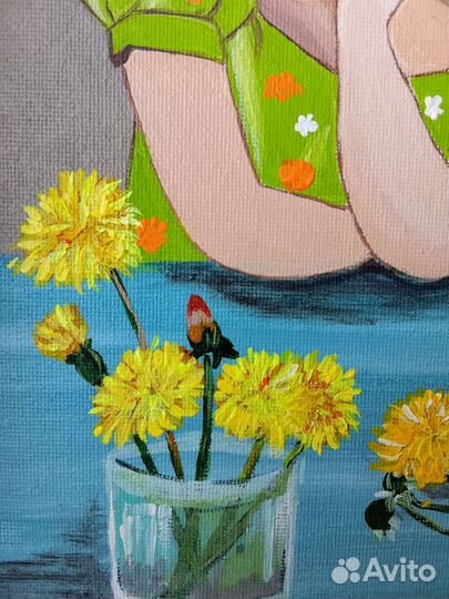 Картина на холсте Девочка с одуванчиками