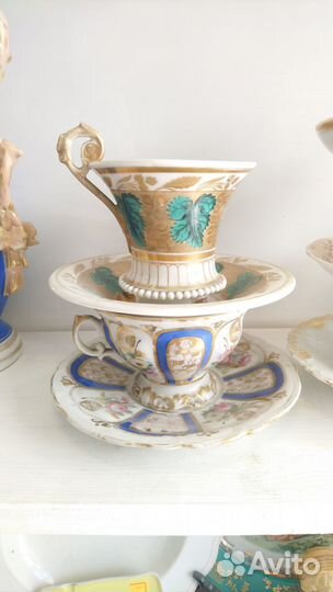 Старинные чайные пары фарфор 19 век Попов Франция