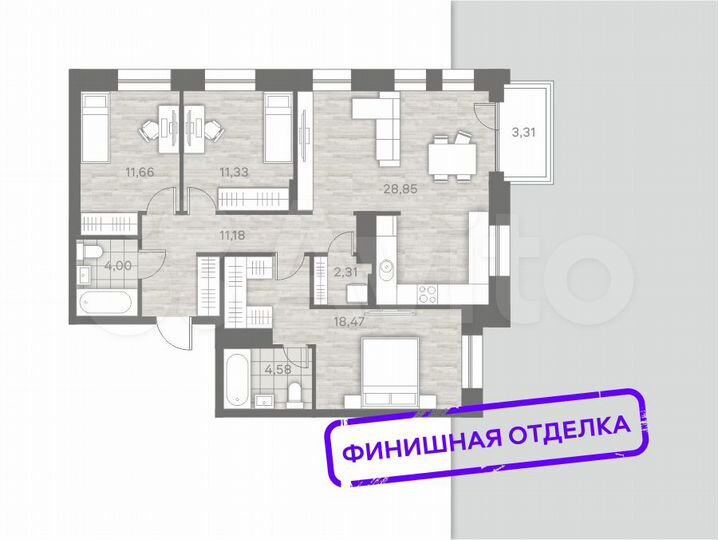 4-к. квартира, 93,4 м², 2/22 эт.