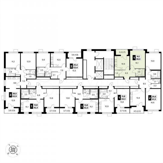 1-к. квартира, 38 м², 11/13 эт.