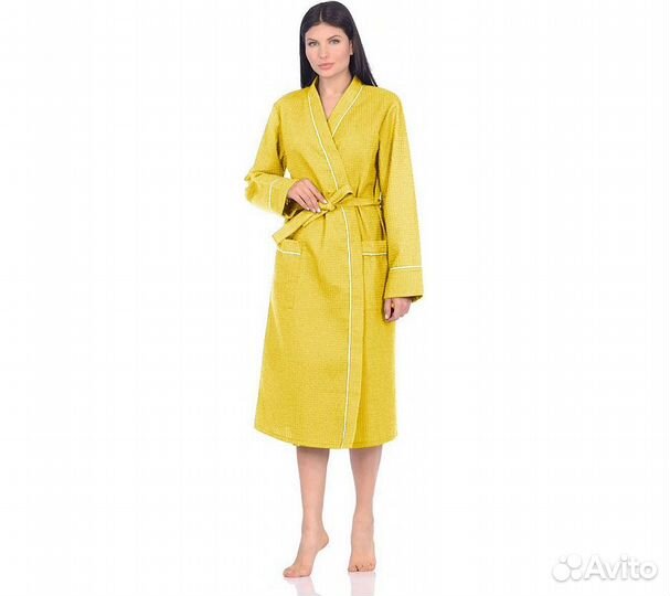 Халат вафельный Home One с кантом желтый 46