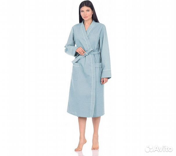 Халат вафельный Home One с кантом голубой 54