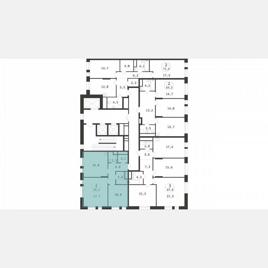 2-к. квартира, 59,1 м², 19/22 эт.