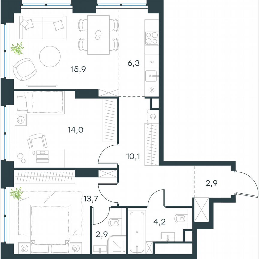 3-к. квартира, 70 м², 32/64 эт.