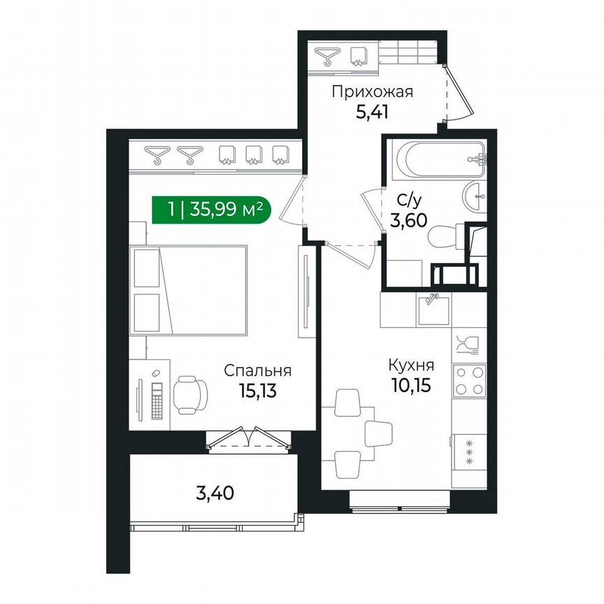 1-к. квартира, 36 м², 8/8 эт.
