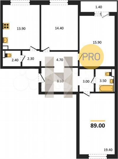 3-к. квартира, 89 м², 2/18 эт.