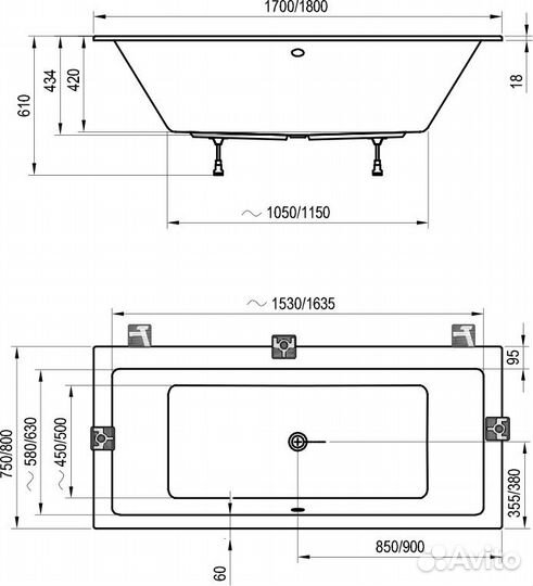 Акриловая ванна Ravak Formy 01 Slim 180x80 C88130