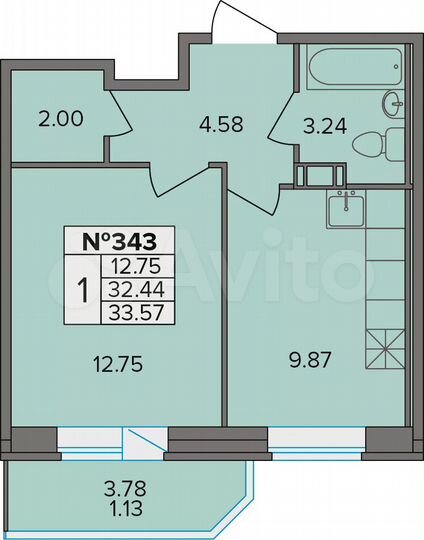 1-к. квартира, 33,6 м², 7/8 эт.