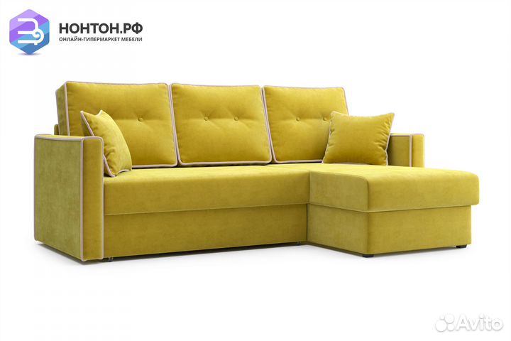 Диван угловой дельфин Леон горчичный