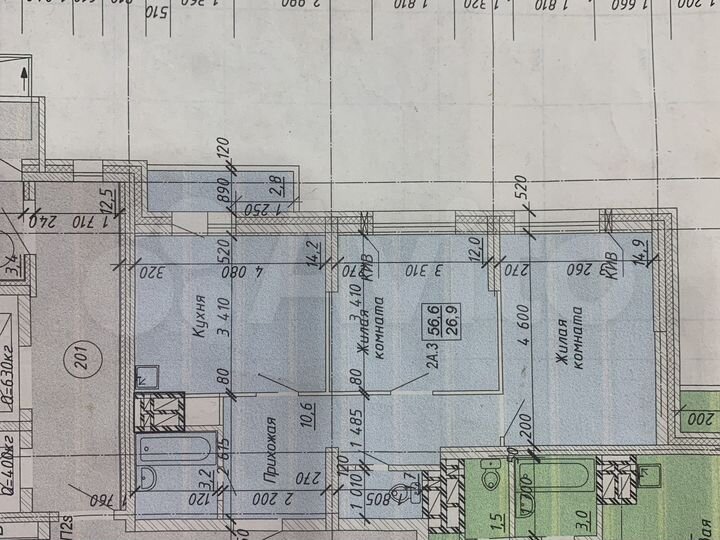 2-к. квартира, 56,6 м², 11/16 эт.