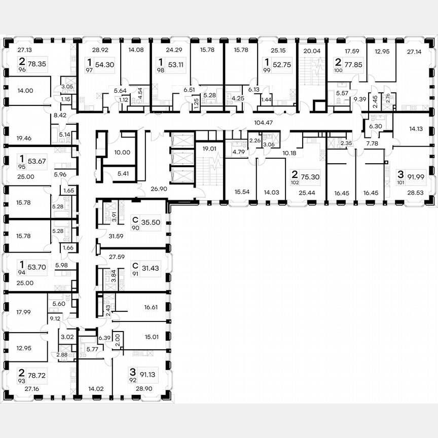 3-к. апартаменты, 91,5 м², 9/21 эт.