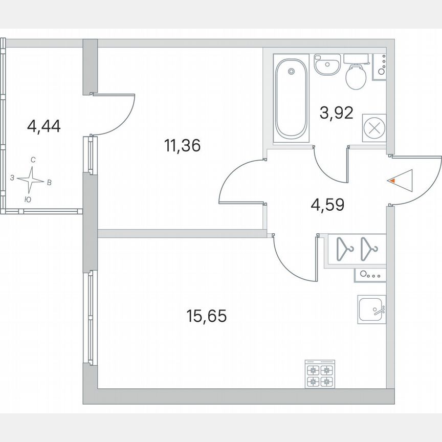 1-к. квартира, 36,9 м², 1/4 эт.