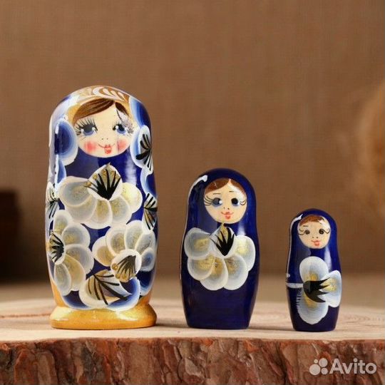 Матрёшка «Марина», синее платье, 3 кукольная 10 см