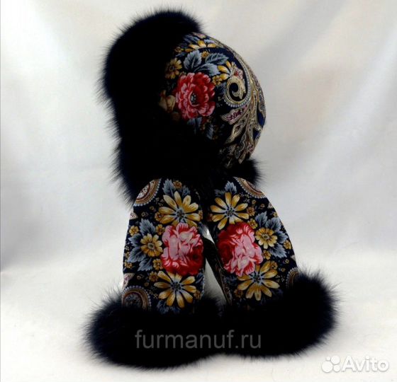 Шапка и варежки мех кролика