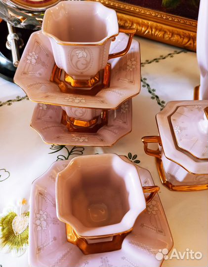 Сервиз кофейный розовый фарфор Чехия винтаж