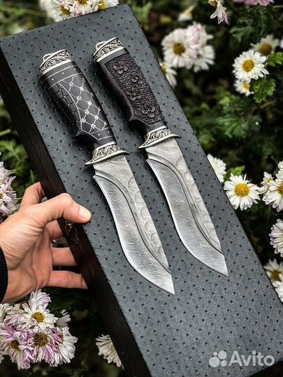Ножи «охотник» ручной работы из дамаска