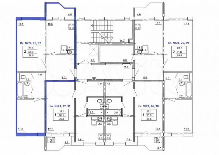 2-к. квартира, 59 м², 4/4 эт.