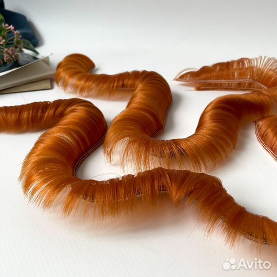 Волосы - трессы для кукол, короткие, для мальчика или челки, длина 4-5 см, ширина 100 см, цвет рыжий