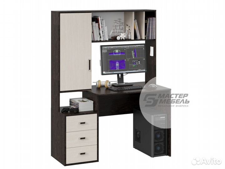 Стол компьютерный с ящиками и полками Юниор