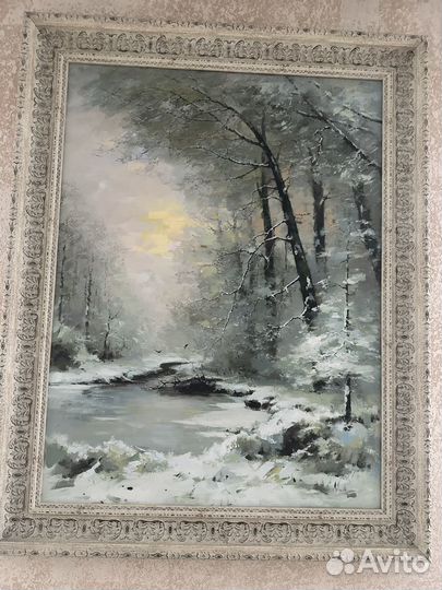 Картина маслом на холсте зимний пейзаж