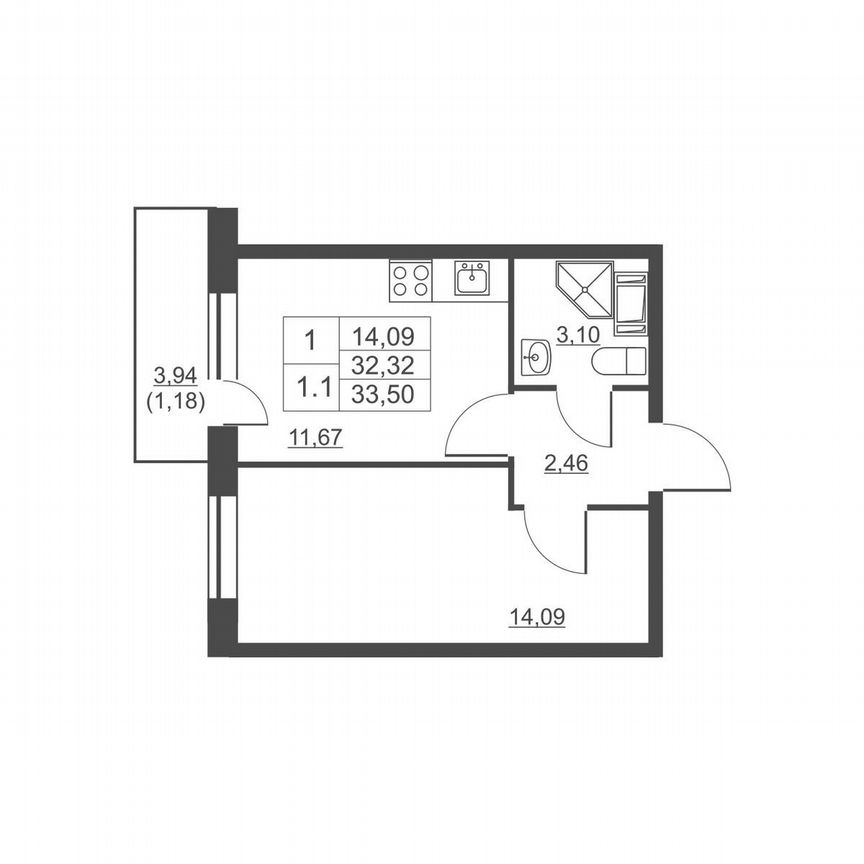 1-к. квартира, 33,5 м², 11/11 эт.