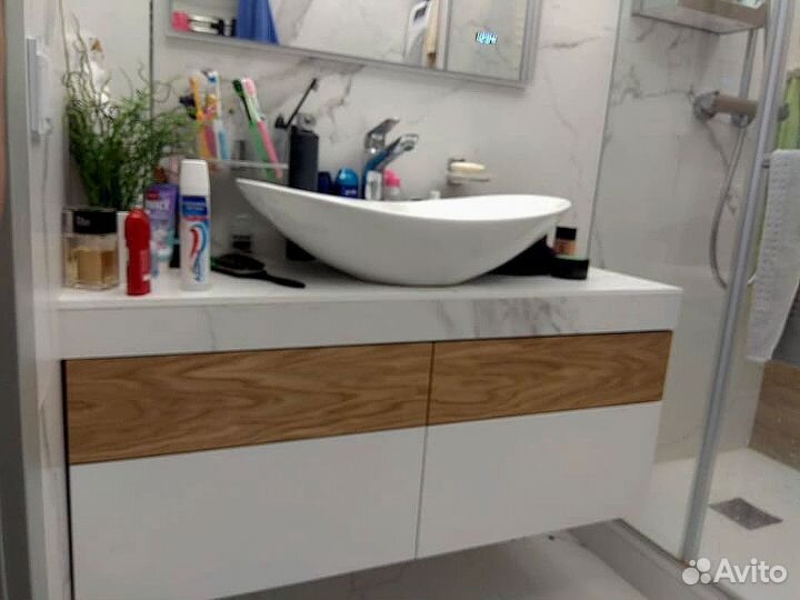 Тумба для ванной на заказ мдф в эмали и шпоне