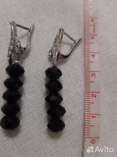 Серьги, натур. черный агат