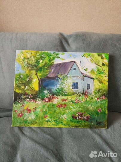 Картина акрилом Дом в лесу