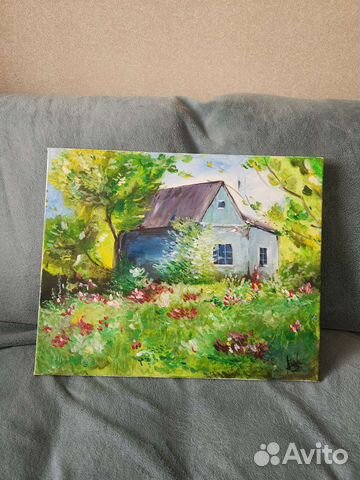 Картина акрилом Дом в лесу