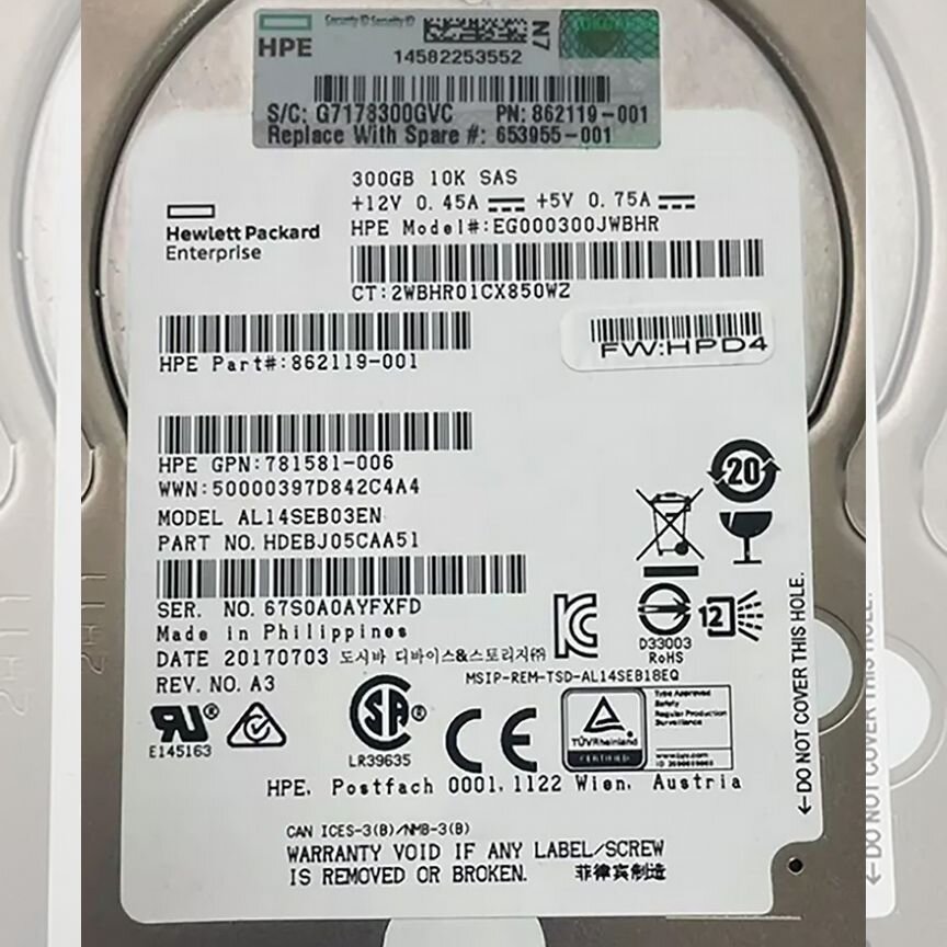[EG000300JWBHR] Жесткий Диск Hp 300gb Sas 2,5" Hdd Eg000300jwbhr