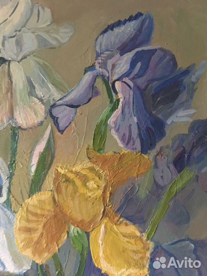 Картина маслом 50*30 Ирисы букет цветы