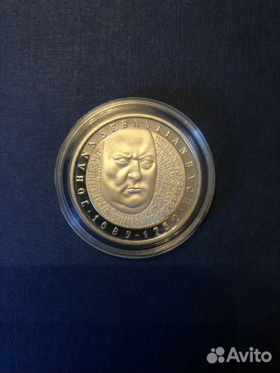 Монета Бах Музыка 2000 г 10 марок Германия Серебро