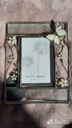 Рамка для фото 10х15 бабочка металл стекло