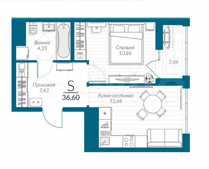1-к. квартира, 36,6 м², 2/18 эт.