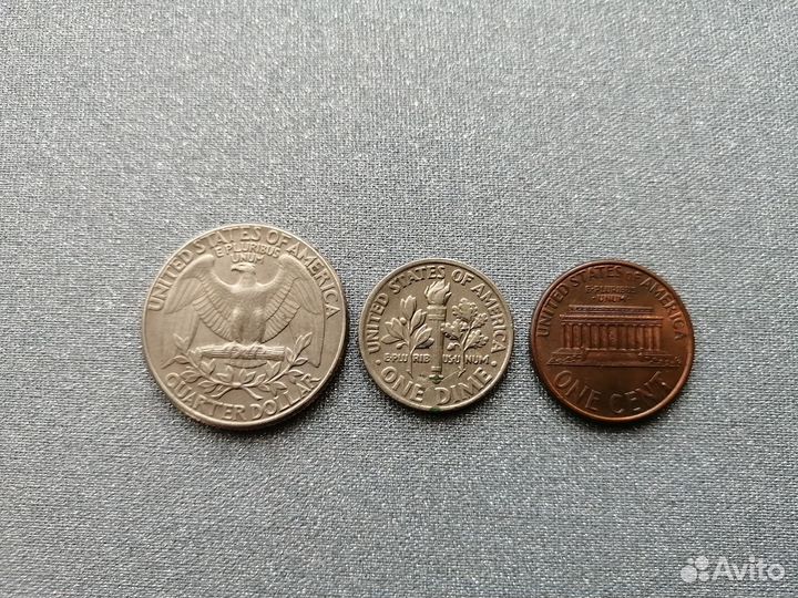 Монеты США, квотер, дайм, цент